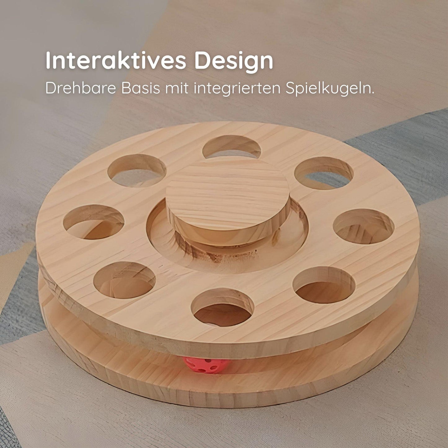 Interaktives Katzen-Holzspielzeug mit drehbarer Kratzsäule und Spielbällen – natürlich, langlebig & ideal zur Krallenpflege