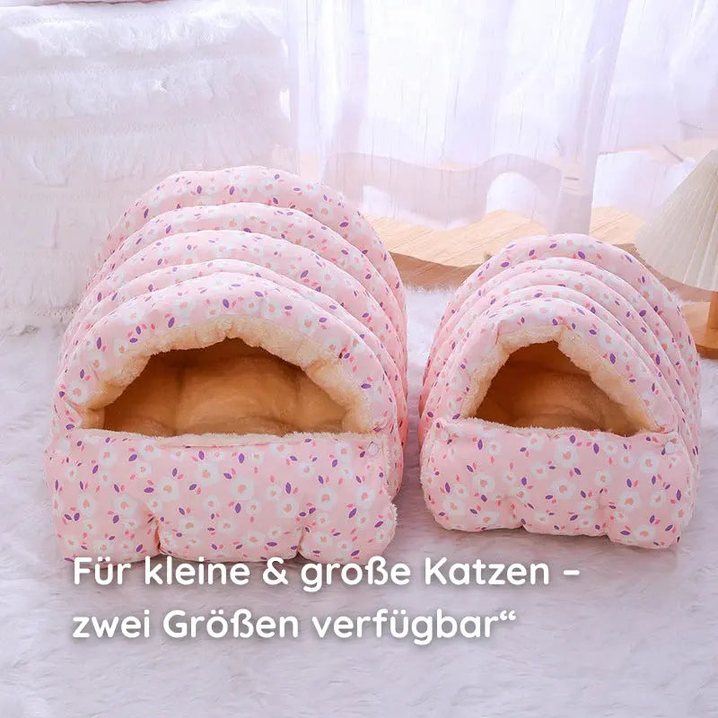 Katzenhöhle mit Plüsch & Blumenmuster -  Happylittlepaws