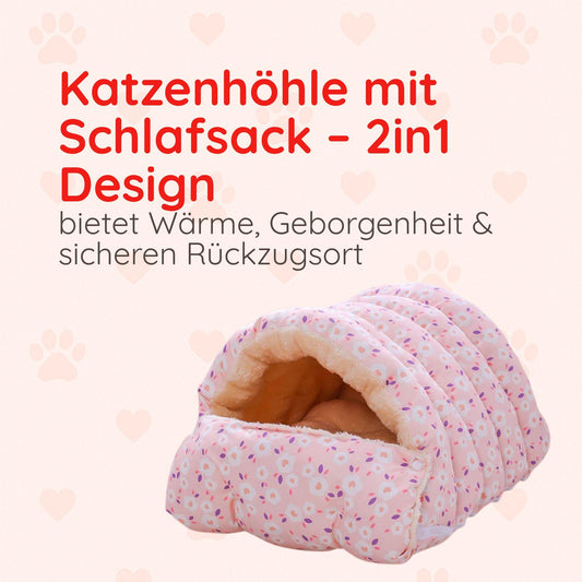 Katzenhöhle mit Plüsch & Blumenmuster - Happylittlepaws