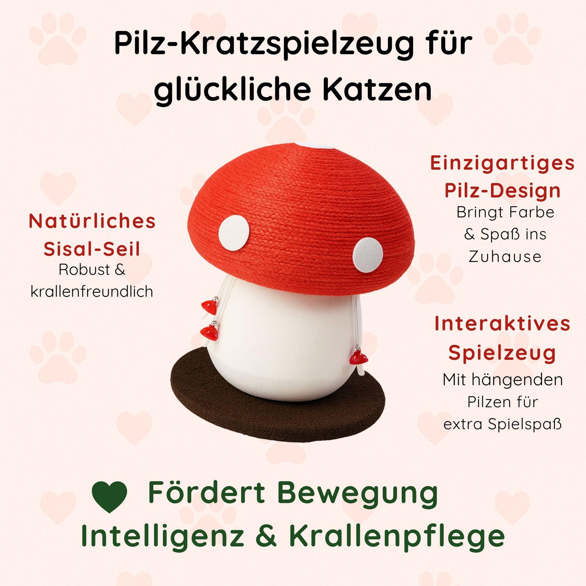 Pilz-Kratzbaum – Verspielte Kratzsäule aus Sisal & Teddy-Fleece Happy Little Paws