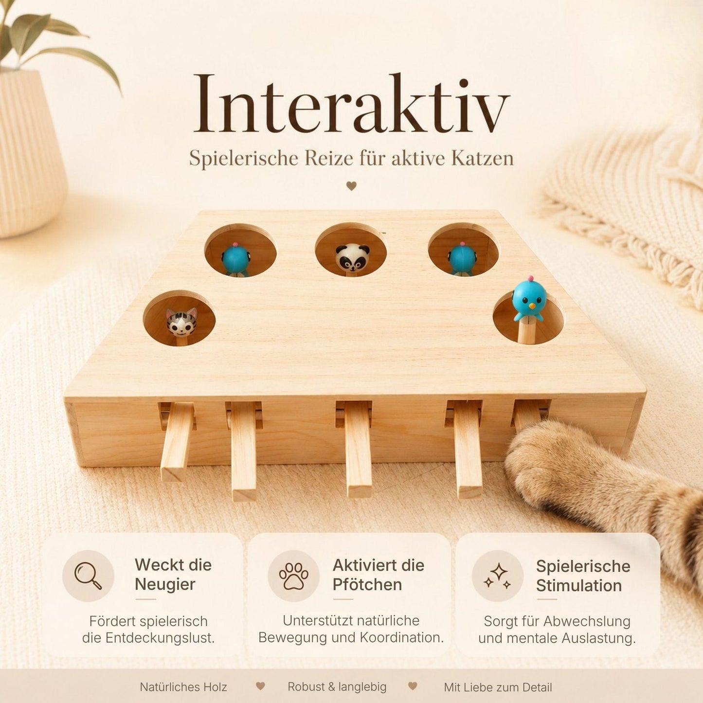 Interactive Wooden Cat Play Box