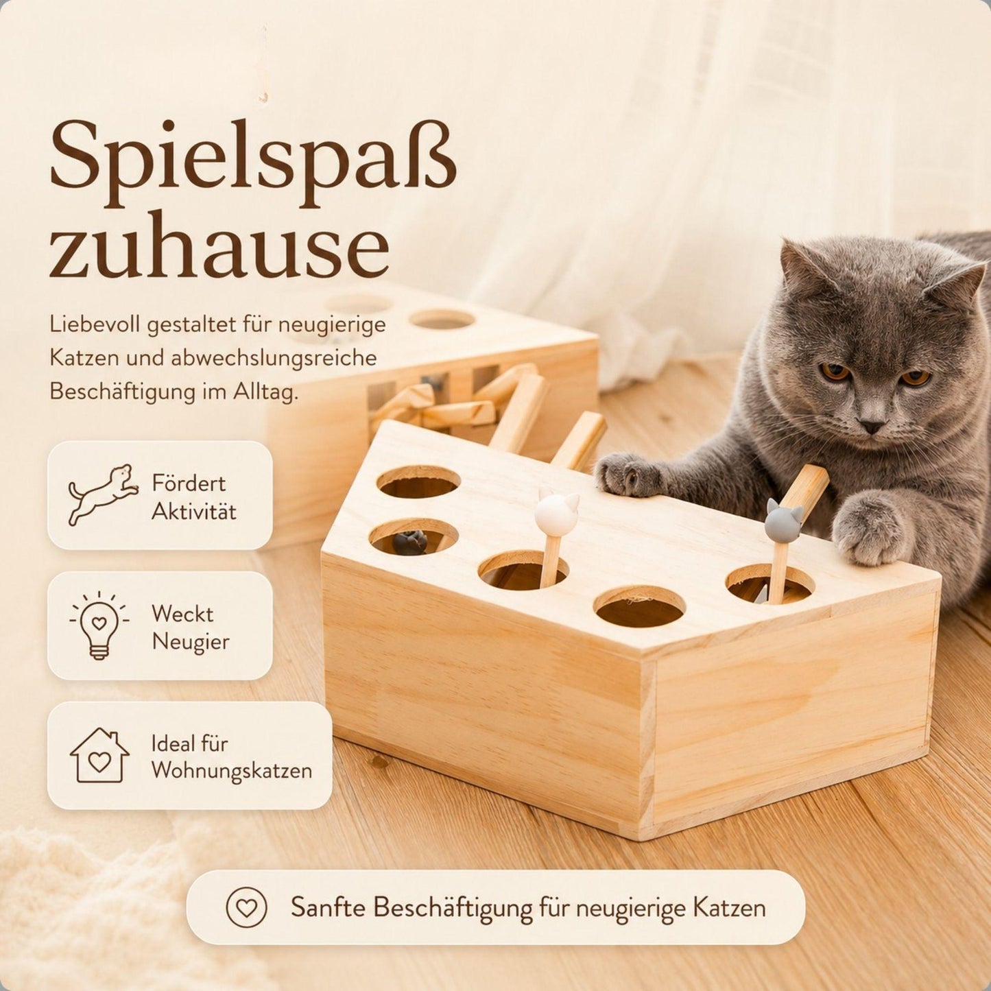 Interactive Wooden Cat Play Box