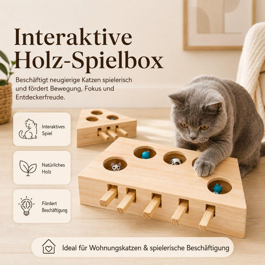 Interactive Wooden Cat Play Box
