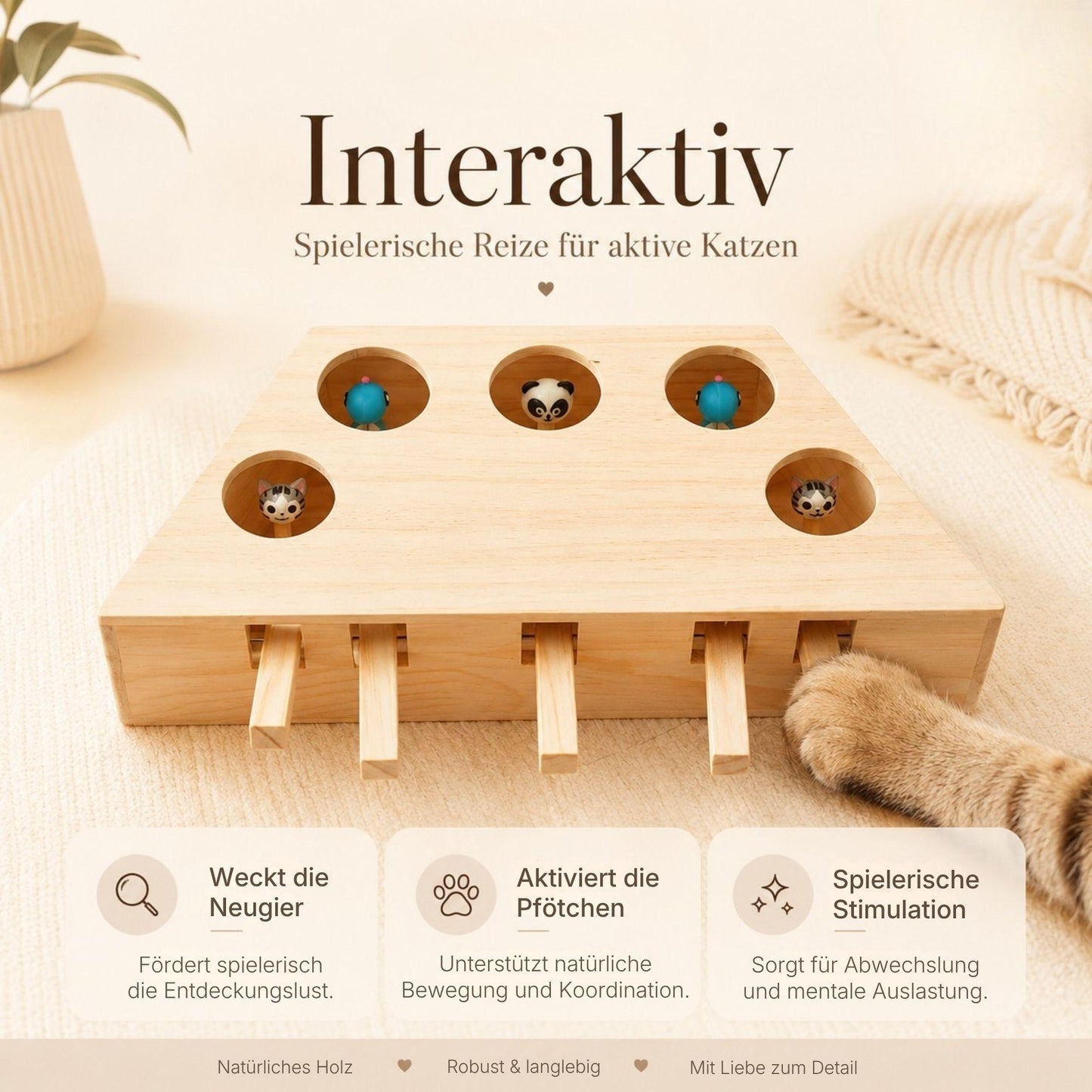 Interactive Wooden Cat Play Box