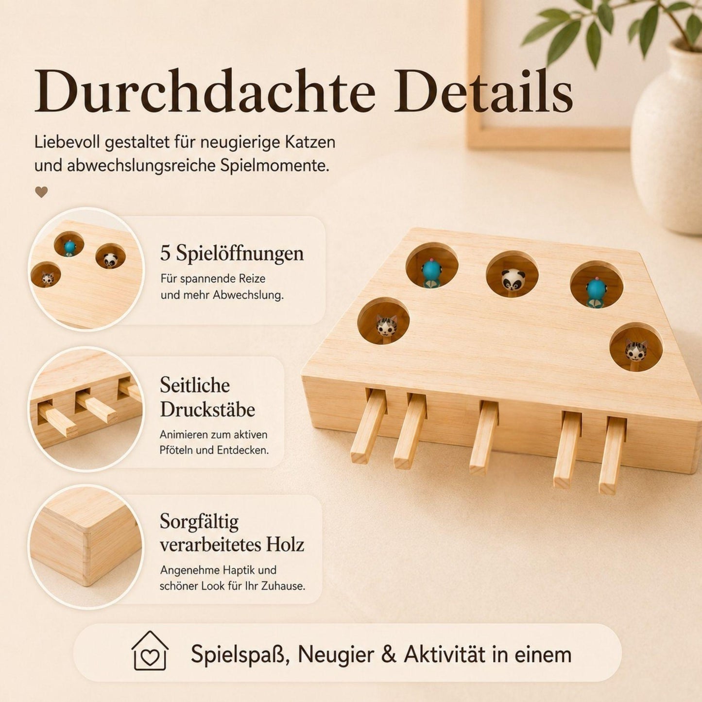 Interactive Wooden Cat Play Box