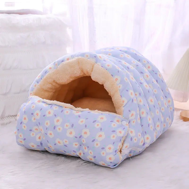 Katzenhöhle mit Plüsch & Blumenmuster -  Happylittlepaws