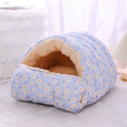 Katzenhöhle mit Plüsch & Blumenmuster -  Happylittlepaws