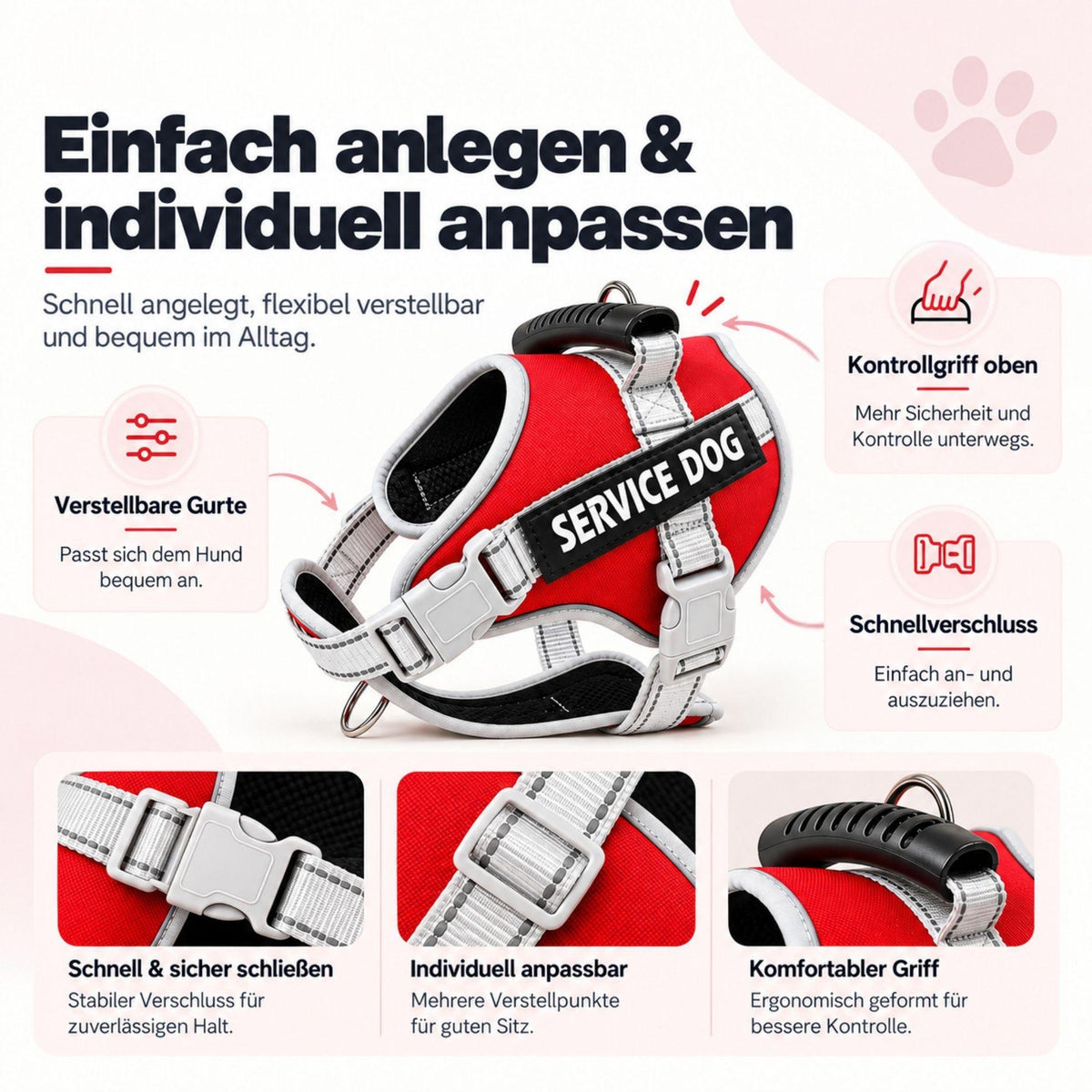 Reflektierendes Hundegeschirr, sicher & verstellbar