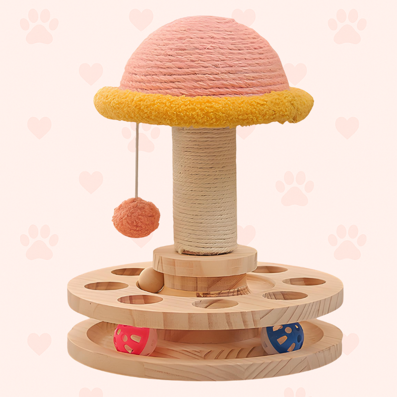 Katzen-Holzspielzeug – Drehbare Kratzsäule & Intelligenztrainer Happy Little Paws