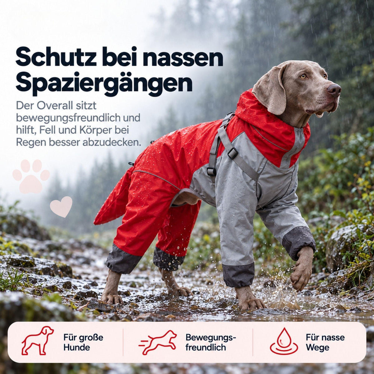 Hunde-Regenoverall für große Hunde mit Kapuze