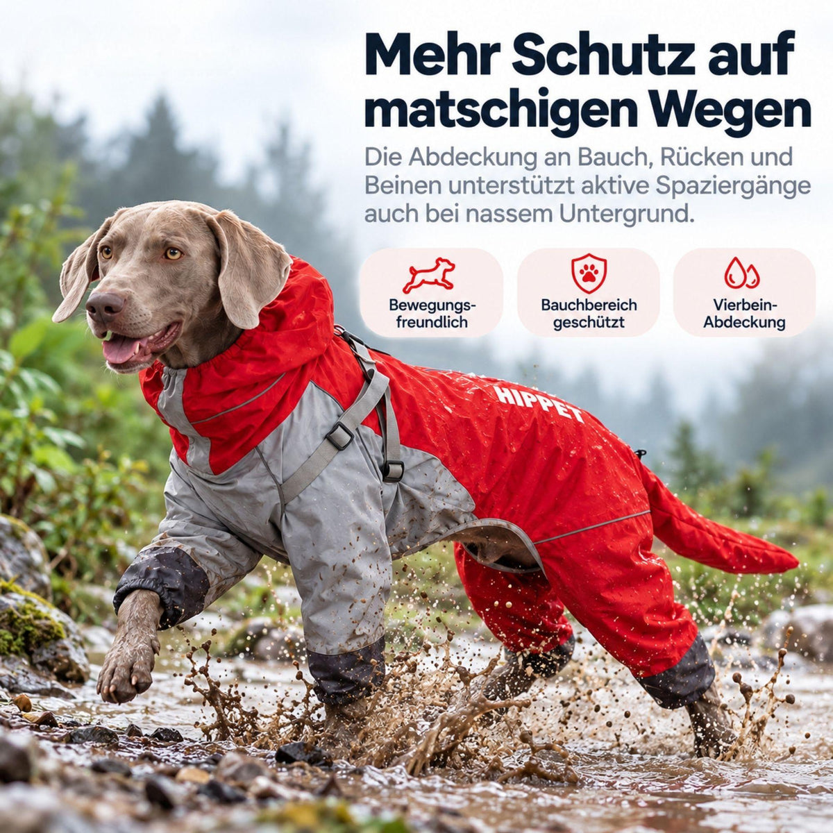 Hunde-Regenoverall für große Hunde mit Kapuze