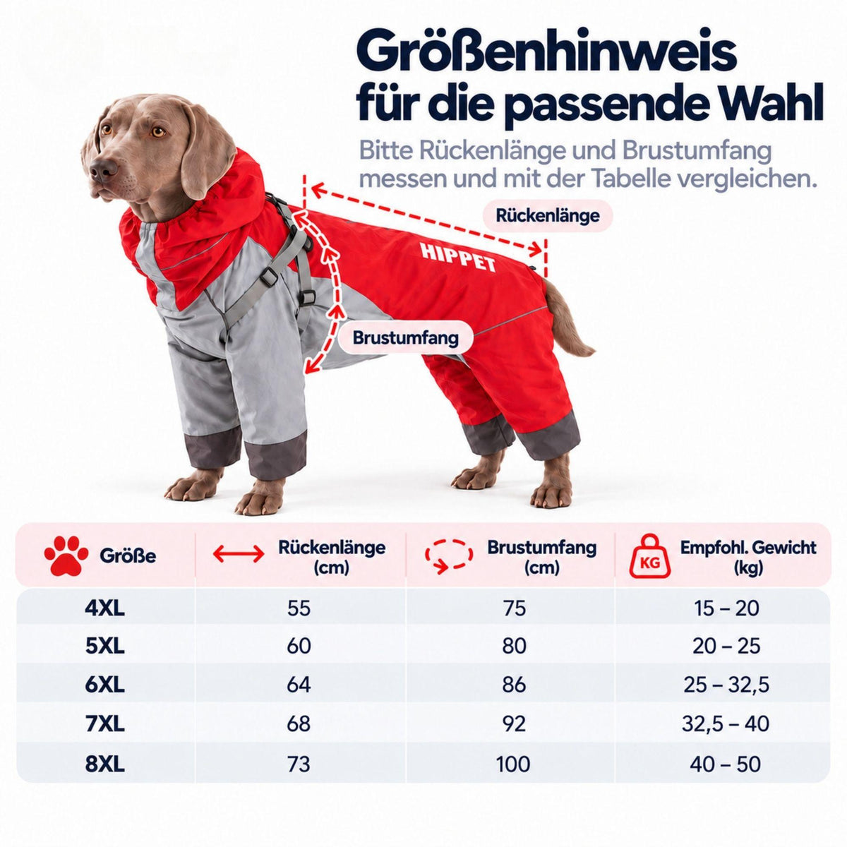 Hunde-Regenoverall für große Hunde mit Kapuze