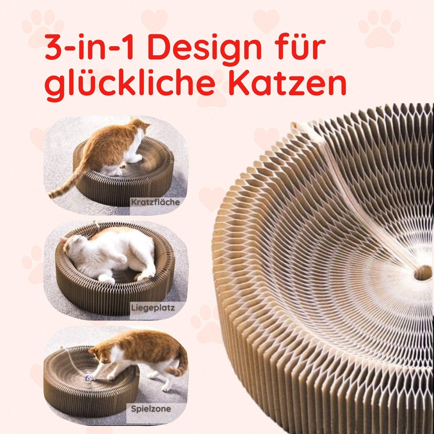 Akkordeon-Kratzbrett für Katzen – 3 in 1 Spiel & Ruhe - Happy Little Paws