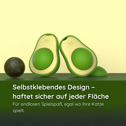 Avocado Katzenminze-Ball mit selbstklebendem Design – haftet sicher auf jeder Fläche für endlosen Spielspaß.