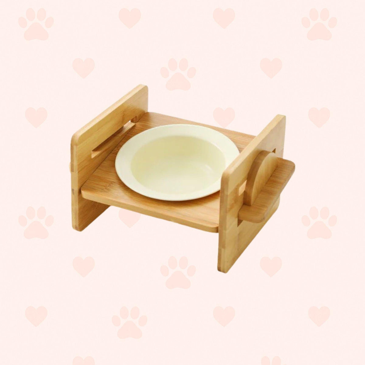 Erhöhter Bambus Keramik Futternapf für Katzen & kleine Hunde Happy Little Paws