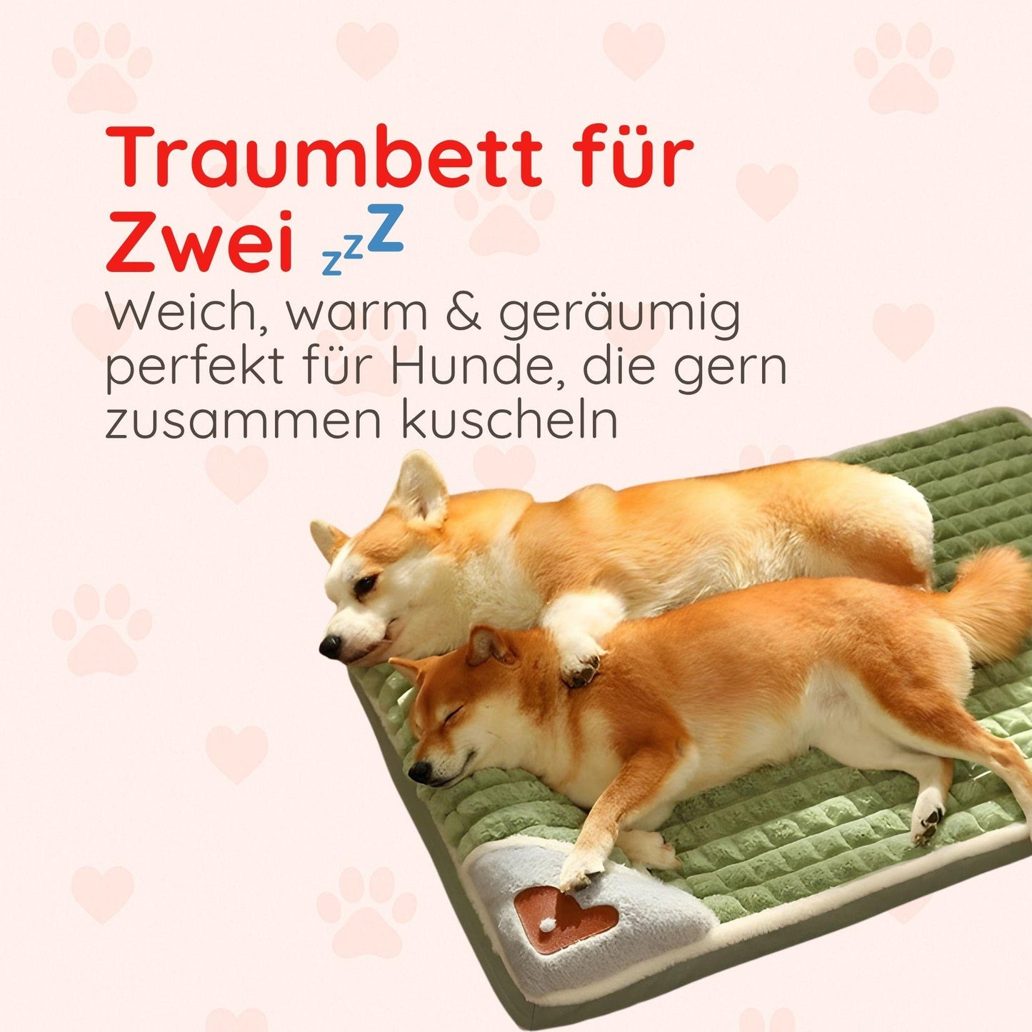 Hundebett mit Nackenrolle & Herzdetail - Happylittlepaws