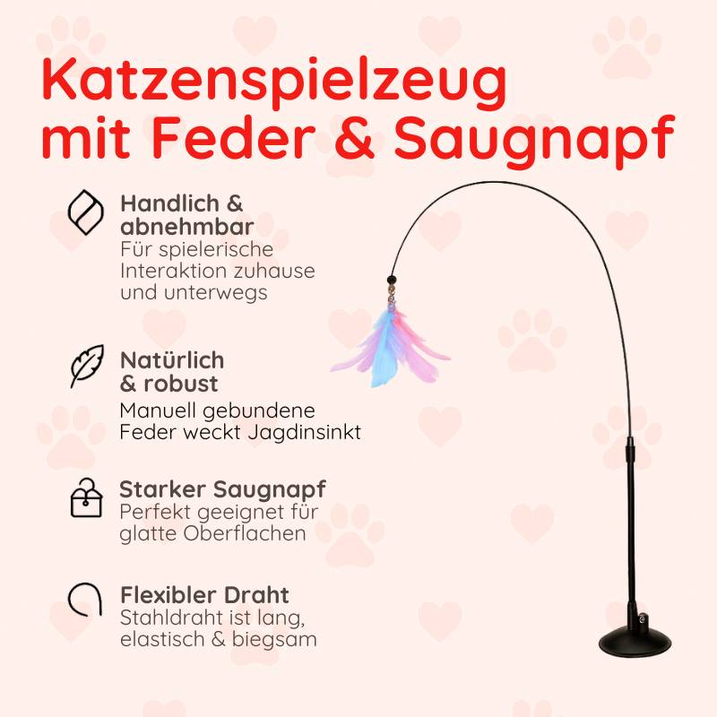 Interaktive Katzenangel mit Feder und Saugnapf – Spielzeug für Katzen zum Spielen und Jagen