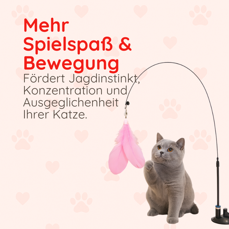 Interaktive Katzenangel mit Feder und Saugnapf – Spielzeug für Katzen zum Spielen und Jagen