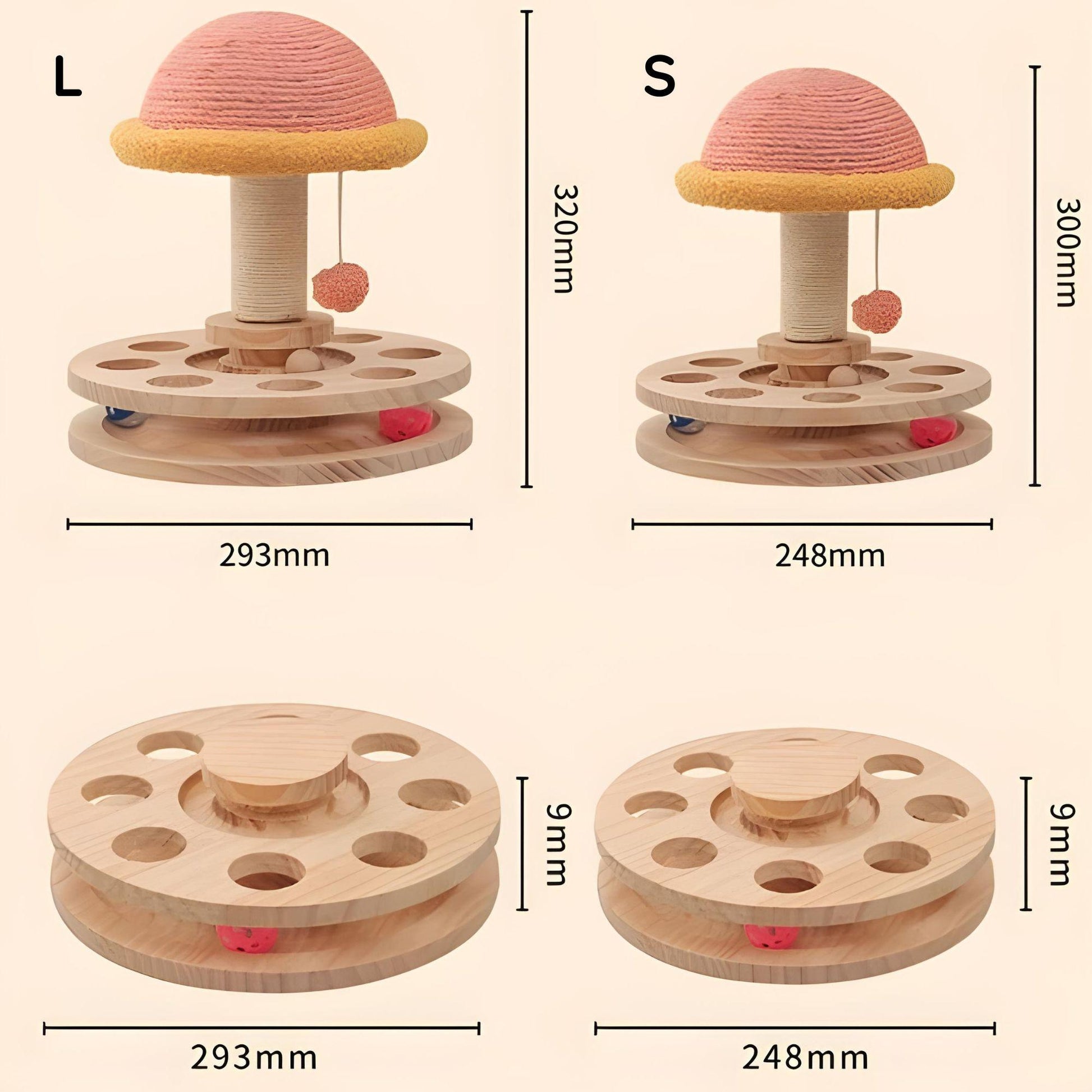 Interaktives Katzen-Holzspielzeug mit drehbarer Kratzsäule und Spielbällen – natürlich, langlebig & ideal zur Krallenpflege