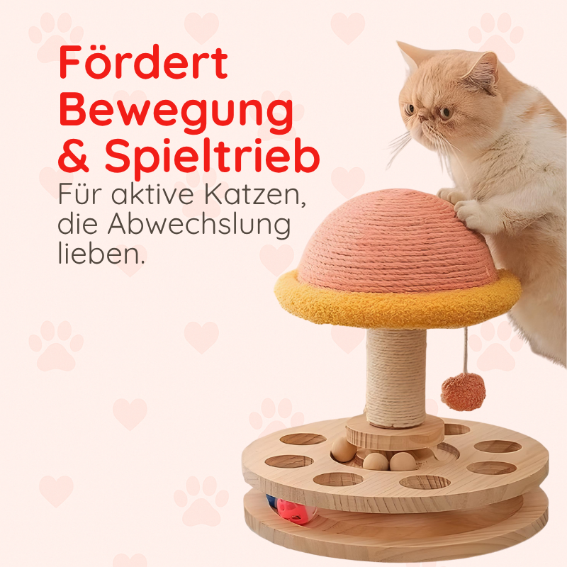 Katzen-Holzspielzeug – Drehbare Kratzsäule & Intelligenztrainer Happy Little Paws