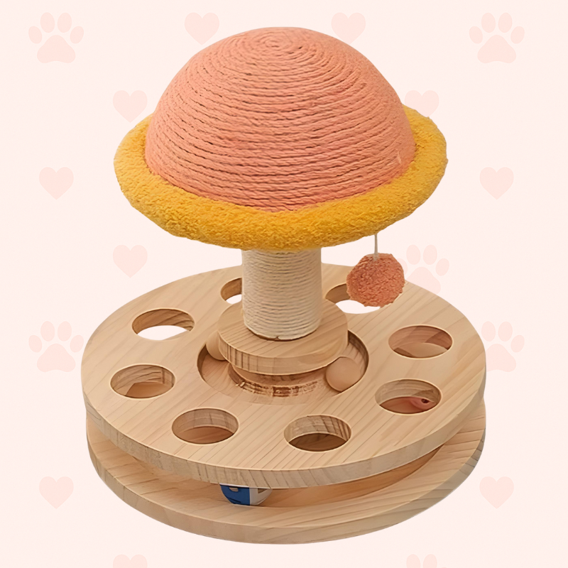 Katzen-Holzspielzeug – Drehbare Kratzsäule & Intelligenztrainer Happy Little Paws