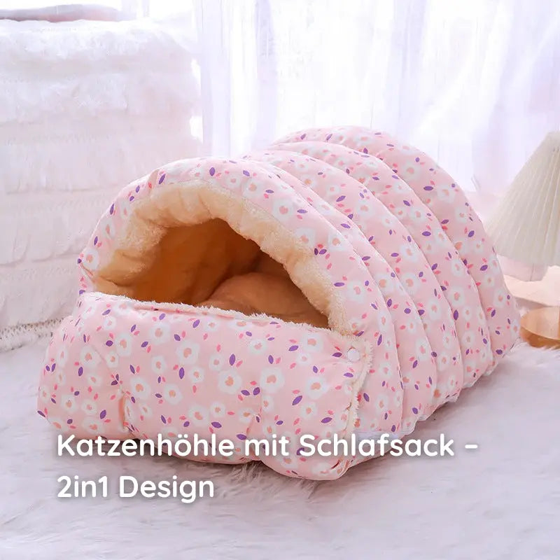 Katzenhöhle mit Plüsch & Blumenmuster -  Happylittlepaws