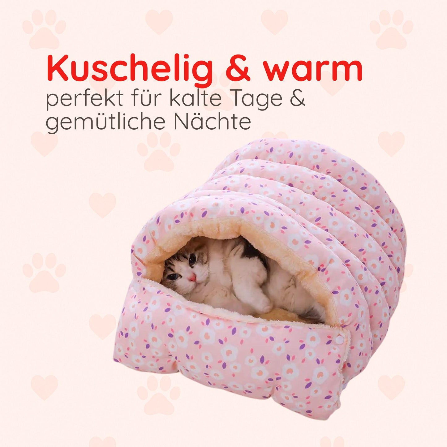 Katzenhöhle mit Plüsch & Blumenmuster -  Happylittlepaws