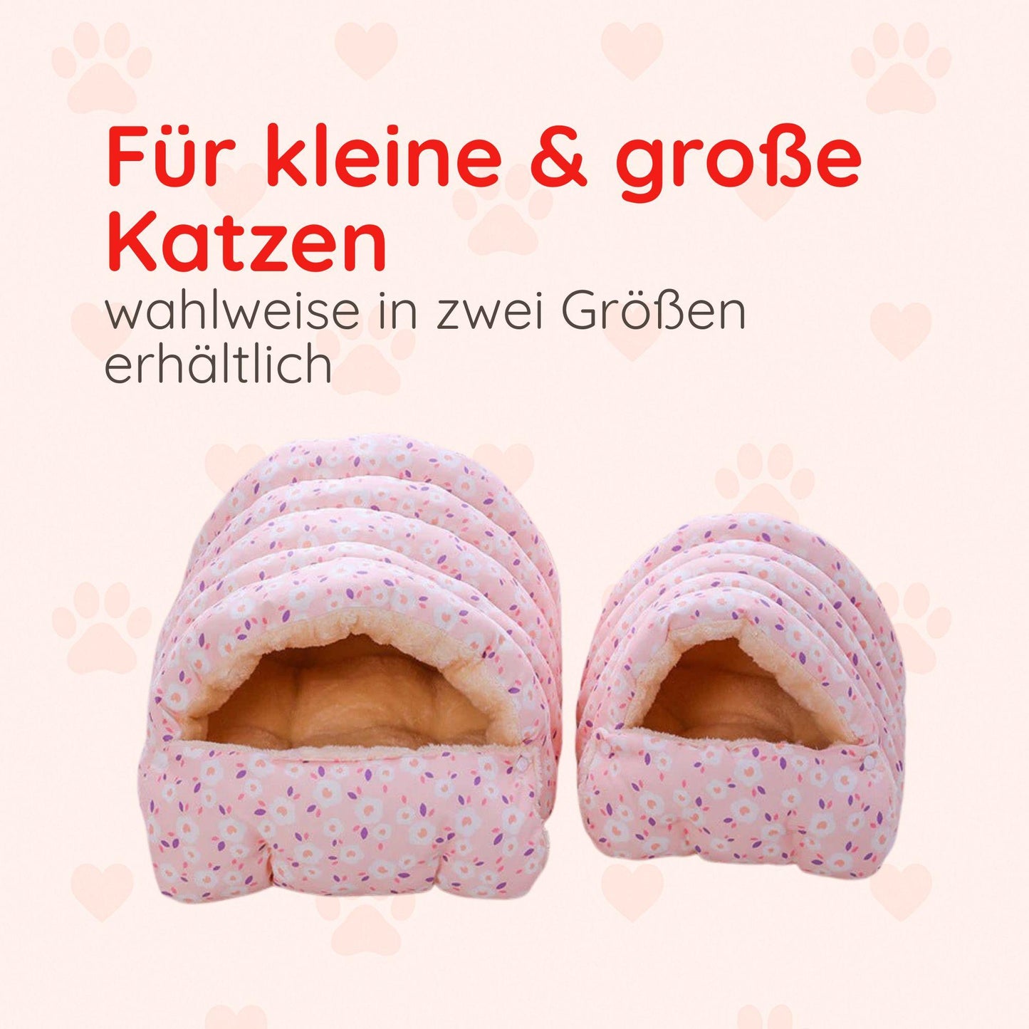 Katzenhöhle mit Plüsch & Blumenmuster -  Happylittlepaws